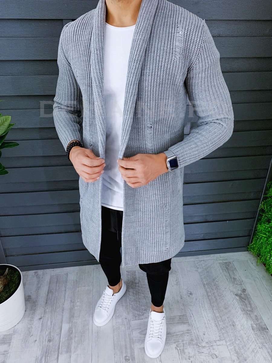 Cardigan barbati gri slim fit zr t3641 99-2 /u